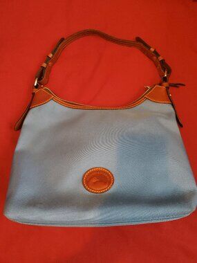 DOONEY & BOURKE BLUE DARK TAN TRIM HOBO SHOULDER MEDIUM SIZE HANDBAG BAG